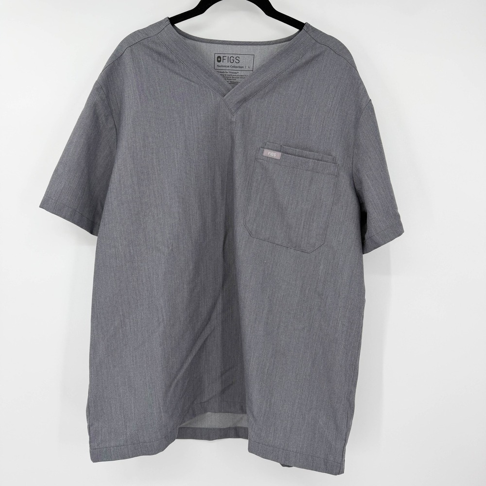 FIGS Leon Three-Pocket Scrub Top Mens Large Graphite Grey V-Neck Medical Wear